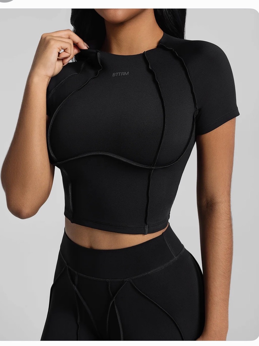 Contour Stitch Crop Top - Black